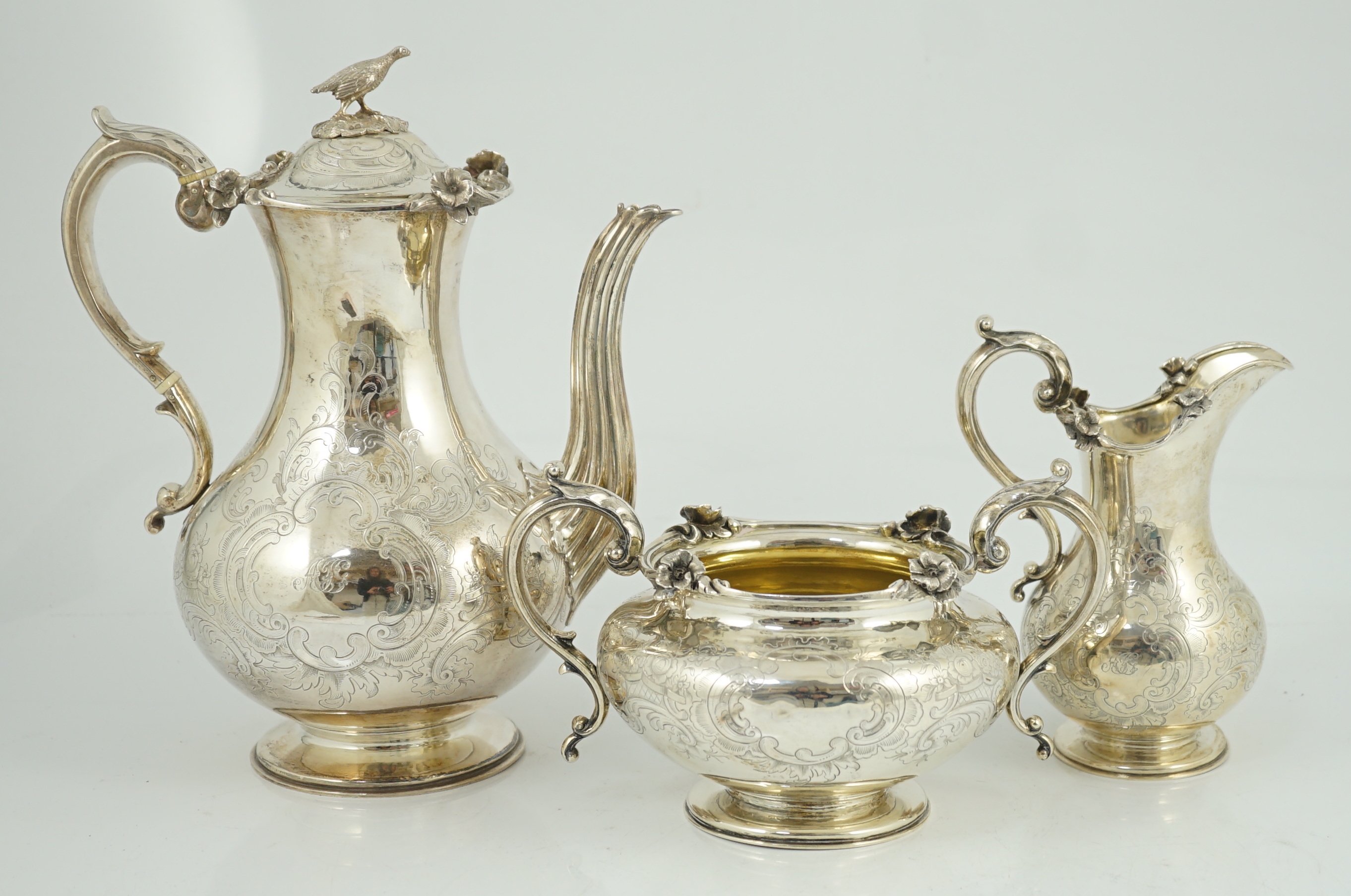 An early Victorian silver four piece tea and coffee service, by John & George Angell